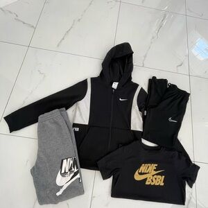 Bundle Nike Kids Black&white jacket,2 pants,black with gold logo shirt size L